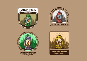 Colorful vintage outdoor lantern with fire flame