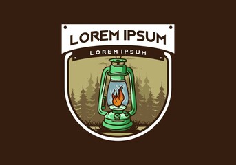 Colorful vintage outdoor lantern with fire flame