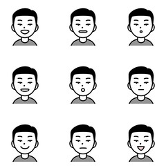 「あ・い・う・え・お・ん」等いろんな口の形の男性のイラストセット（白背景・ベクター・切り抜き）