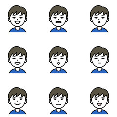 「あ・い・う・え・お・ん」等いろんな口の形の男性のイラストセット（白背景・ベクター・切り抜き）