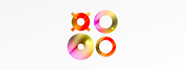Minimal geometric abstract background. Shiny and glossy circle, line and round shapes design. Trendy techno business template for wallpaper, banner, background or landing