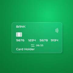 Transparent credit card in glass morphism style. Place for your texts and images. Vector illustration.