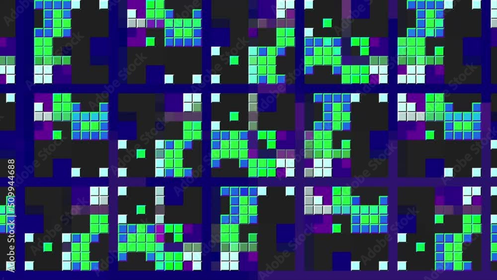 Poster colorful mosaic squares move in pattern. motion. stylish pixel pattern of changing squares. square p