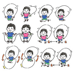 Cute jumping rope (Skipping rope) illustration set