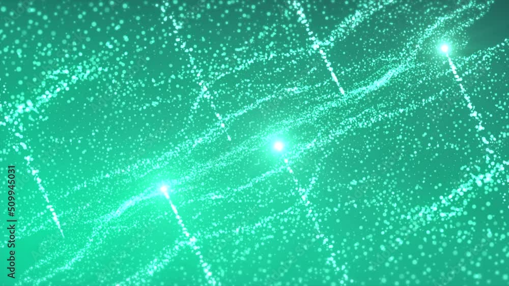 Poster mirror space with particle waves. motion. parallel worlds with glowing wavy particles. revolution of