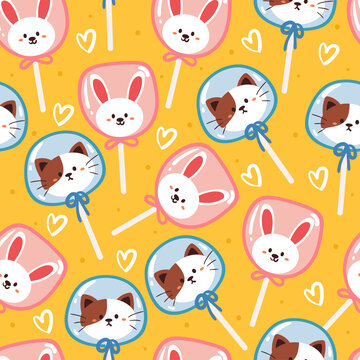 seamless pattern cute cartoon animal candy for kids wallpaper, textile, fabric print