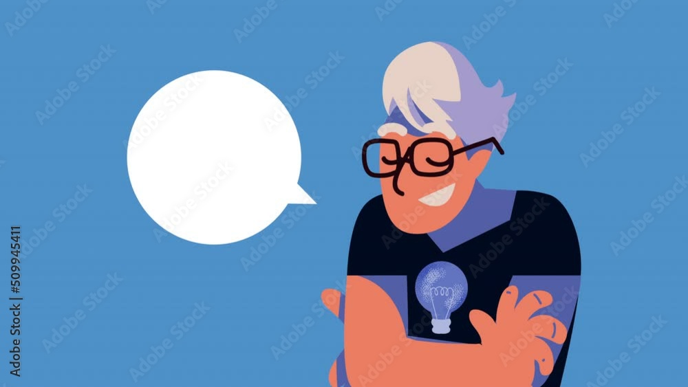 Poster man with bulb and speech bubble