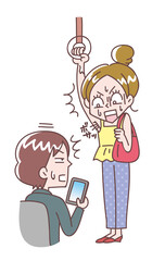 電車内でムダ毛を処理し忘れ驚く女性