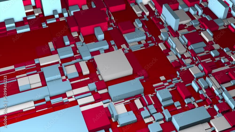 Poster colorful cubes on 3d surface. motion. 3d projection of chip with colorful cubes. abstract city plan 