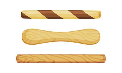 Wooden Stick for Ice Cream for Eating Cold Dessert Vector Set