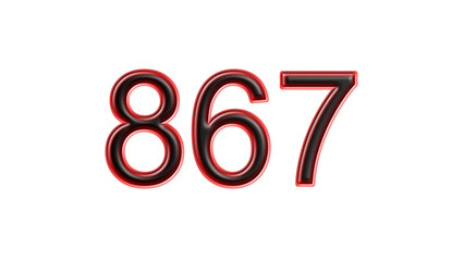 red 867 number 3d effect white background