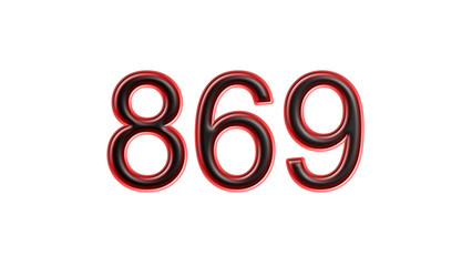 red 869 number 3d effect white background