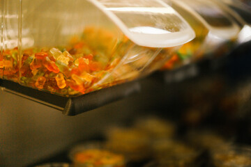 marmalades and nuts, snacks in the bar close-up, soft focus background