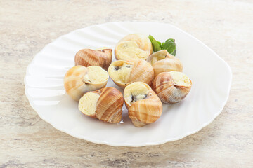 Delicous baked snail with butter - Escargot