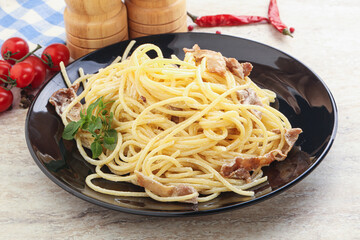 Spaghetti carbonara pasta with bacon