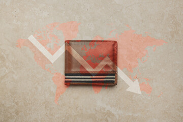 Concept of costs of living and inflation financial crisis.  Wallet with dollar banknotes. Home...