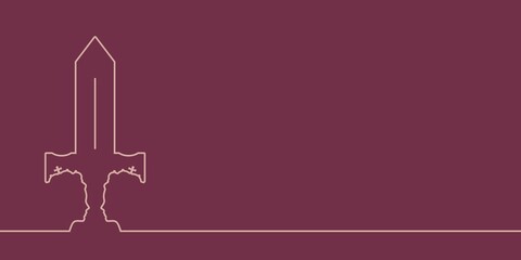 Optical illusion. Two beautiful queens make silhouette of ancient sword. Thin line style