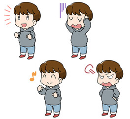 デフォルメの男子大生・喜怒哀楽