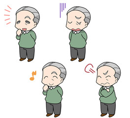 デフォルメの高齢男性・喜怒哀楽