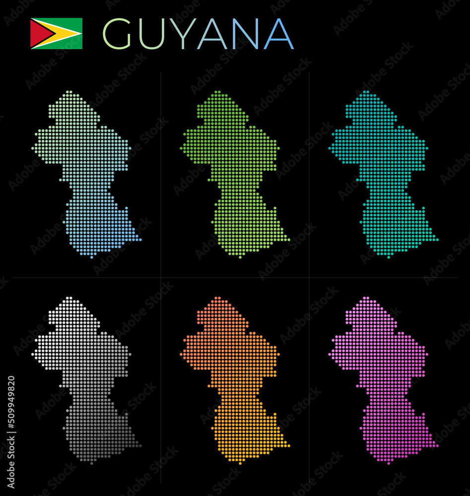 Poster guyana dotted map set. map of guyana in a dotted style with borders filled with beautiful smooth gra