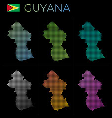 Guyana dotted map set. Map of Guyana in dotted style. Borders of the country filled with beautiful smooth gradient circles. Appealing vector illustration.