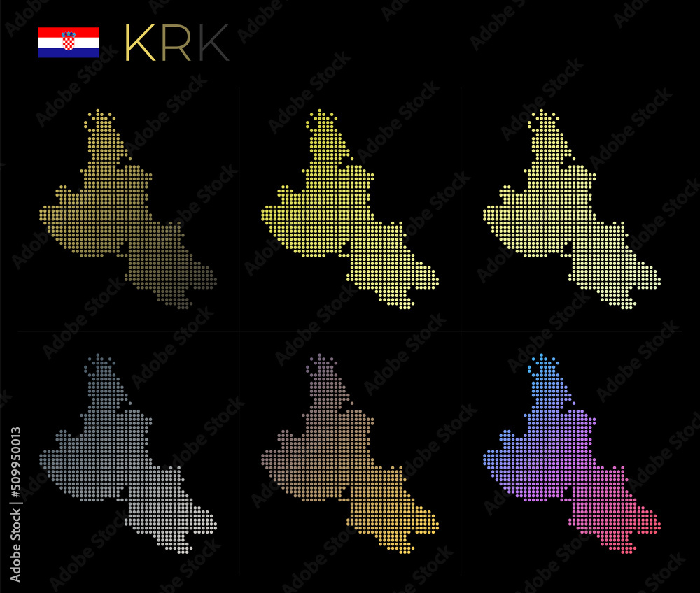 Poster krk dotted map set. map of krk in dotted style. borders of the island filled with beautiful smooth g