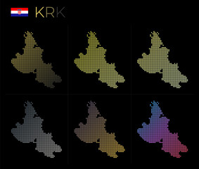 Krk dotted map set. Map of Krk in dotted style. Borders of the island filled with beautiful smooth gradient circles. Charming vector illustration.