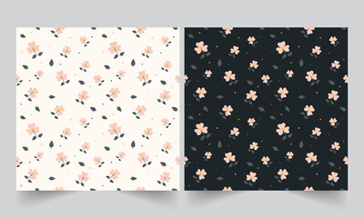 Seamless Floral Pattern Background In White And Black Color Options.