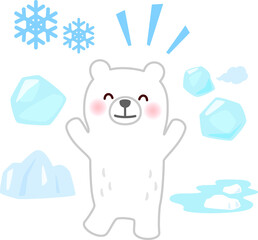 ホッキョクグマと氷や雪のイラストセット