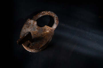 Rusty very old metal padlock
