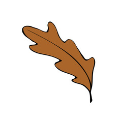 Obraz premium Vector illustration of brown oak leaf. Simple flat clip art, design element isolated on white background. Theme of nature, forest, happy fall