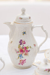 Antique handmade French porcelain with three-dimensional relief and hand-painted flowers
Vintage Tea Coffee Table Set Meissen