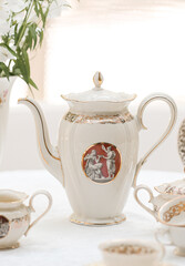 Antique handmade French porcelain with three-dimensional relief and hand-painted flowers
Vintage Tea Coffee Table Set Meissen