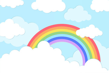 rainbow cloud and blue sky papercut children design colorful background wallpaper illustration
