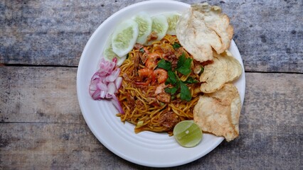 Mie goreng Aceh, Aceh fried noodles. Is traditional fried noodles from Aceh province, Indonesia.