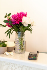 Modern reception desk in beauty salon. Stylish interior