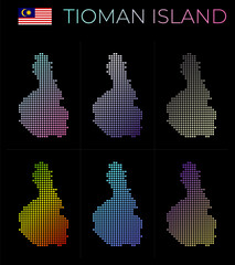 Tioman Island dotted map set. Map of Tioman Island in dotted style. Borders of the island filled with beautiful smooth gradient circles. Vibrant vector illustration.