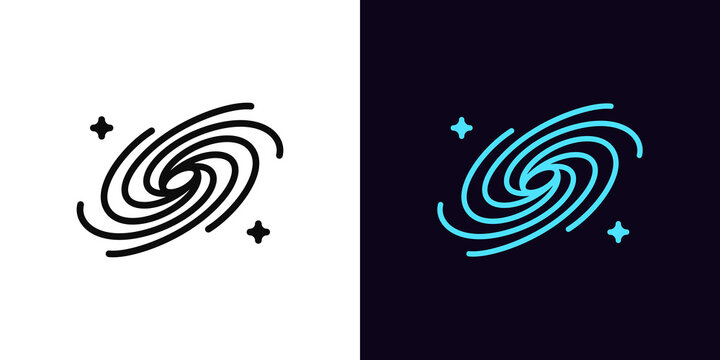 Outline Universe Icon, With Editable Stroke. Galaxy With Stars, Space Universe Pictogram. Black Hole
