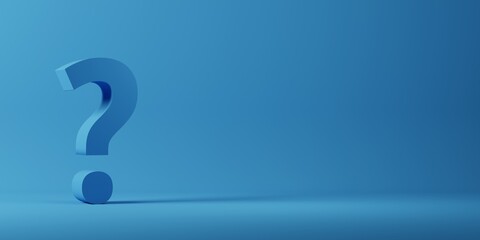 3D render of question mark symbol on blue background