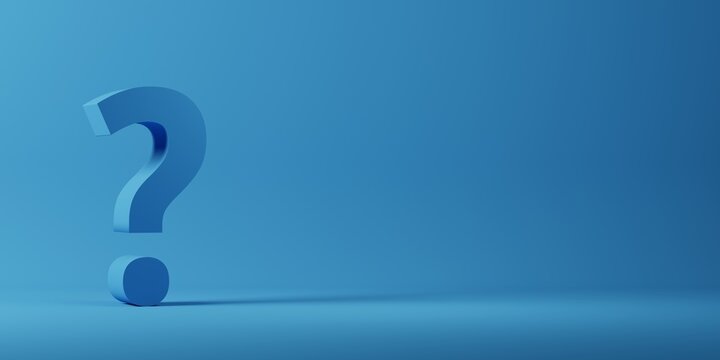 3D render of question mark symbol on blue background