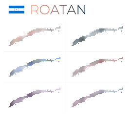 Roatan dotted map set. Map of Roatan in dotted style. Borders of the island filled with beautiful smooth gradient circles. Artistic vector illustration.