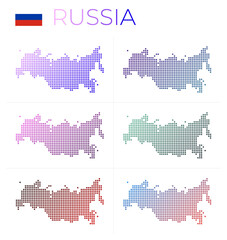 Russia dotted map set. Map of Russia in dotted style. Borders of the country filled with beautiful smooth gradient circles. Trendy vector illustration.