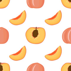 Sweet peach vegan fruit vector flat seamless pattern