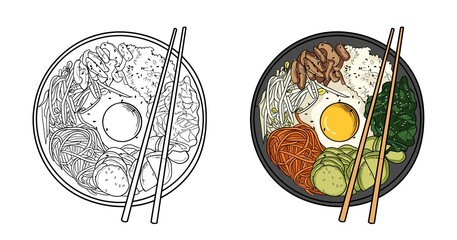 hand drawn korean food illustration black and color