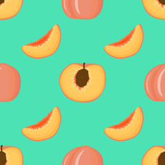 Sweet peach vegan fruit vector flat seamless pattern