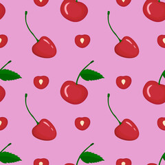 Red cherry vegan berry vector flat seamless pattern