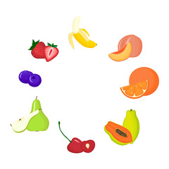 Fruits and berries vegan vector flat illustration collection