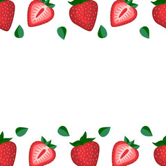 Red strawberry vegan berry vector flat seamless pattern.