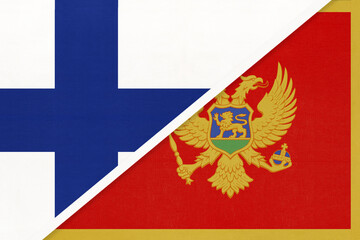 Finland and Montenegro, symbol of country. Finnish vs Montenegrin national flags.