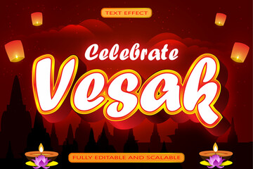 Celebrate Vesak Editable Text Effect 3 Dimension Emboss Neon Style